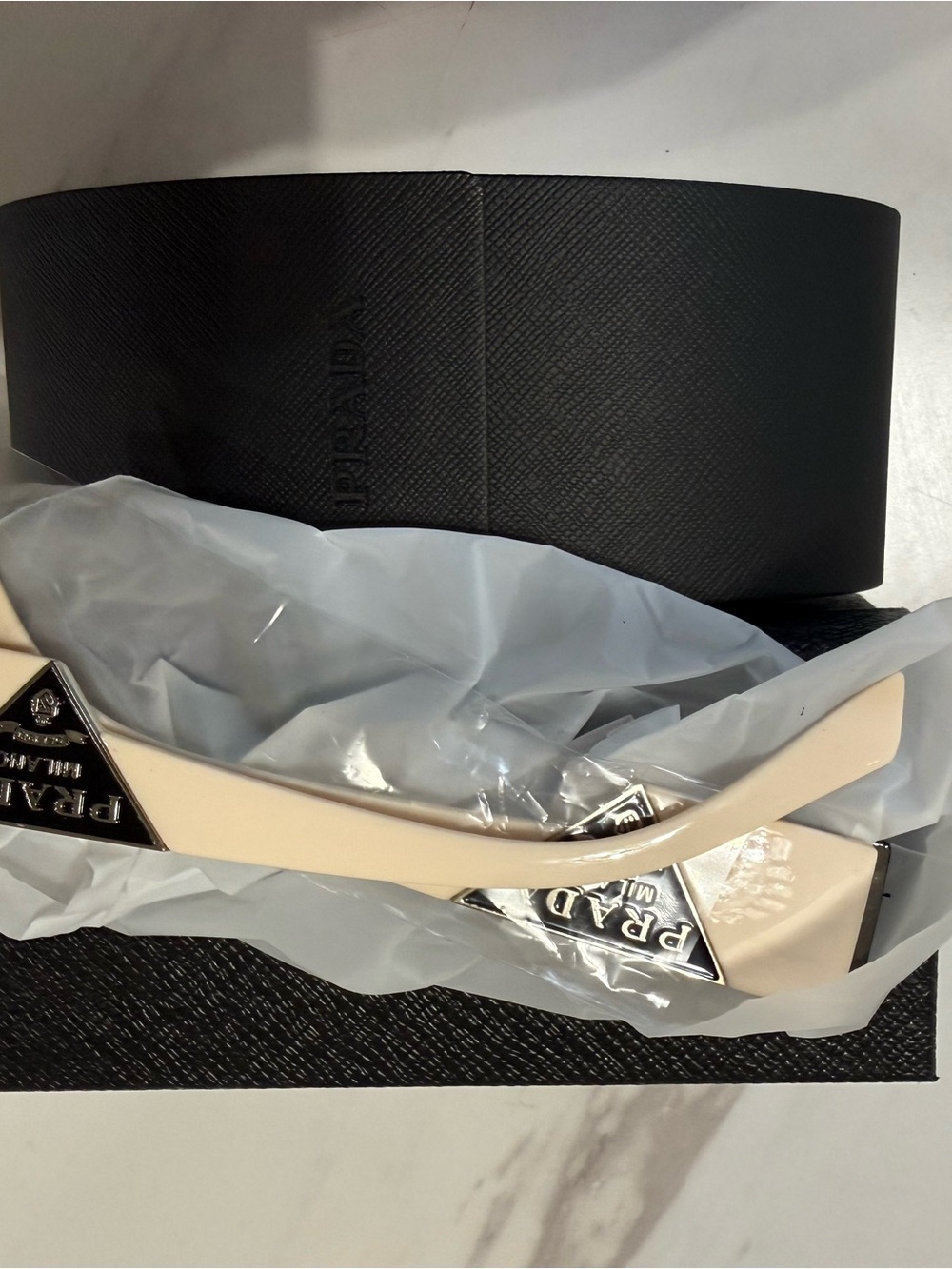 Prada Black Front Sunglasses with White Temples - Picture 5 of 6